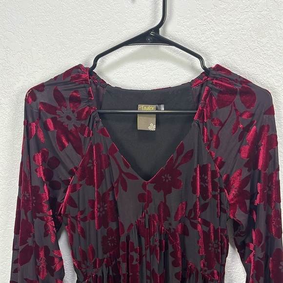 Taylor‎ Women’s Elegant Floral Black Purple Dress Long Sleeve Whimsigoth Witchy - Picture 7 of 9
